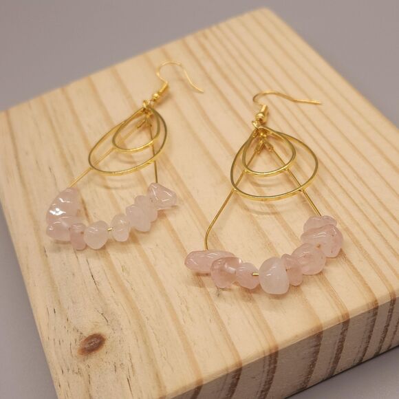 Pale Pink Natural Irregular Stone Layered Teardrop Earrings - Picture 2 of 3